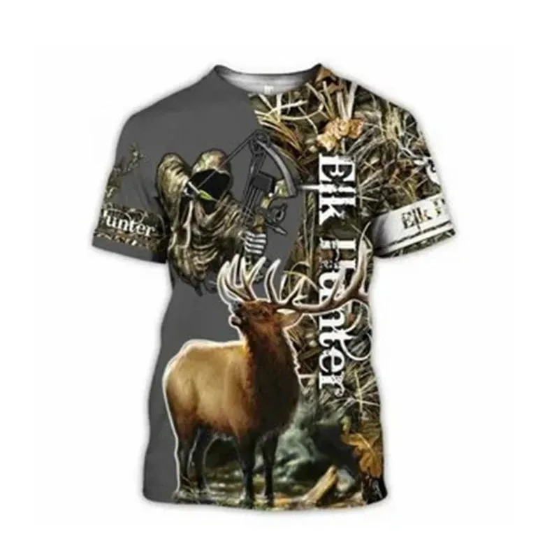 Xs- xl Jungle Animal 3D Camouflage Print Men's Casual Round Neck Short Sleeve  Quick Drying Oversized T-shirt.